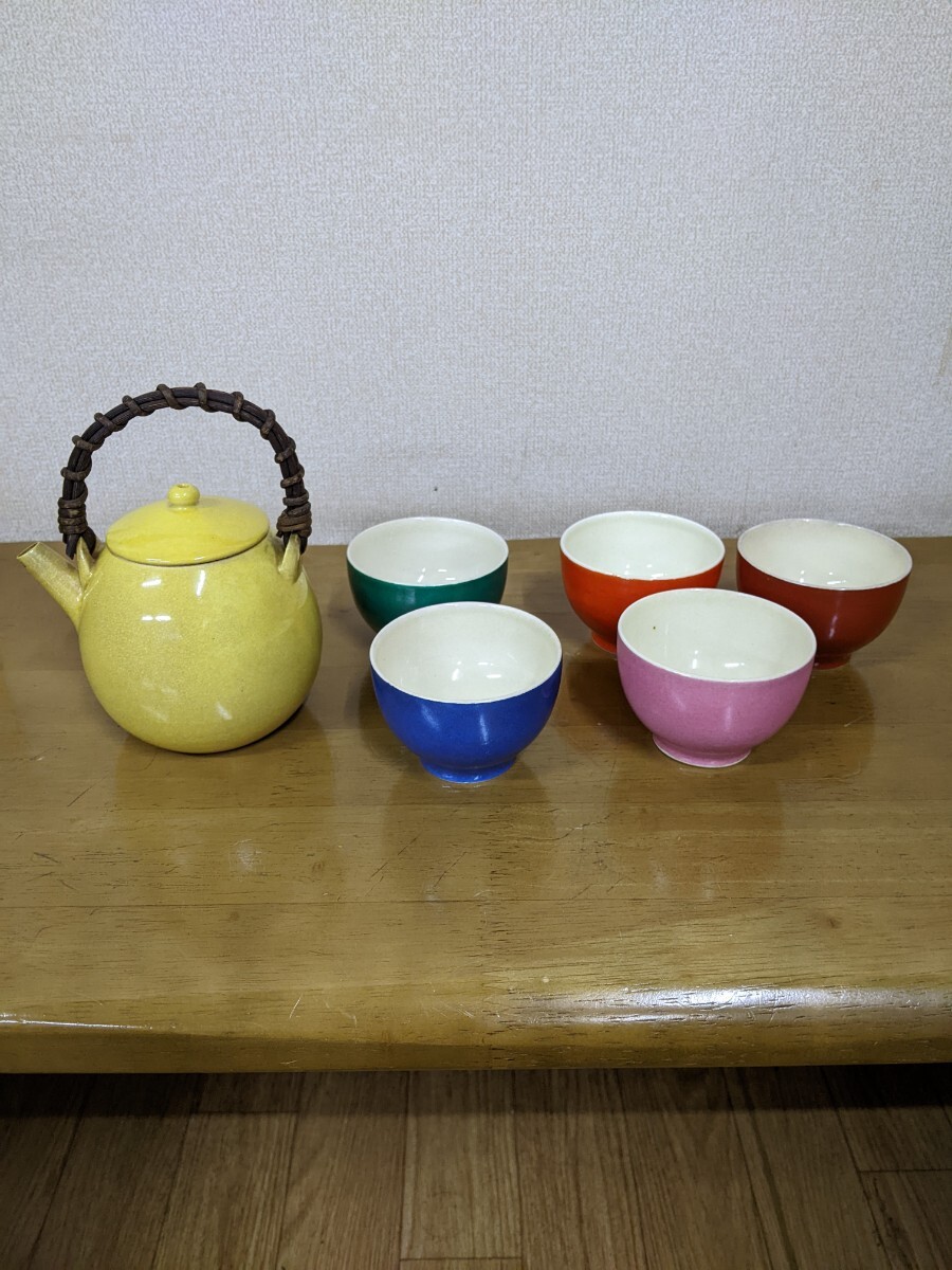 唐物十錦手色替煎茶碗五客急須煎茶道具 茶器セット_画像1