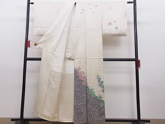 平和屋野田店■染色作家 田中文子 訪問着 草花文 たたき染め 金彩 逸品 n-hj8809の画像2