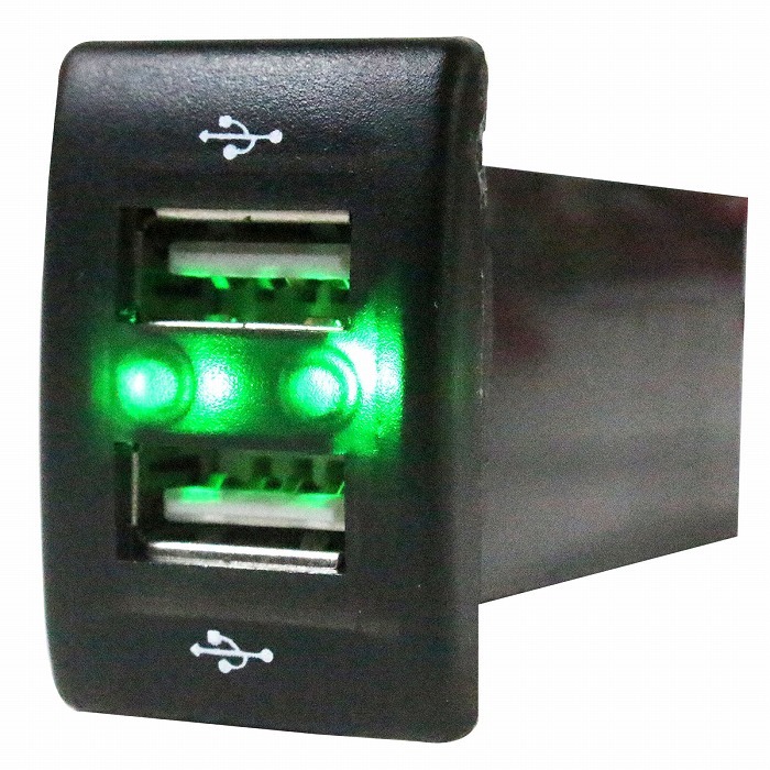 スズキAタイプ キャリイ DA63T H14.5～H25.8 LED/グリーン 2口 USBポート 充電 12V 2.1A 増設 パネル USBスイッチホールカバー 電源_画像1