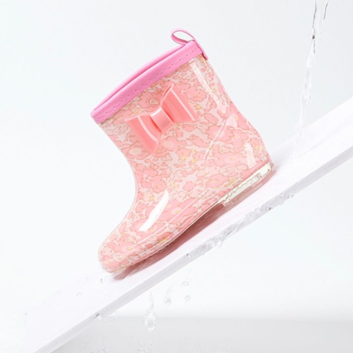 レインブーツ【15cm】リボン　子供　 長靴　キッズ　かわいい　ピンク