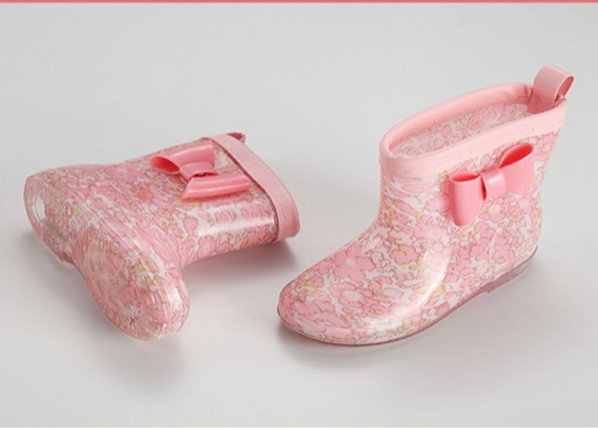 【17cm】レインブーツ 　リボン　子供　 長靴　キッズ ピンク かわいい
