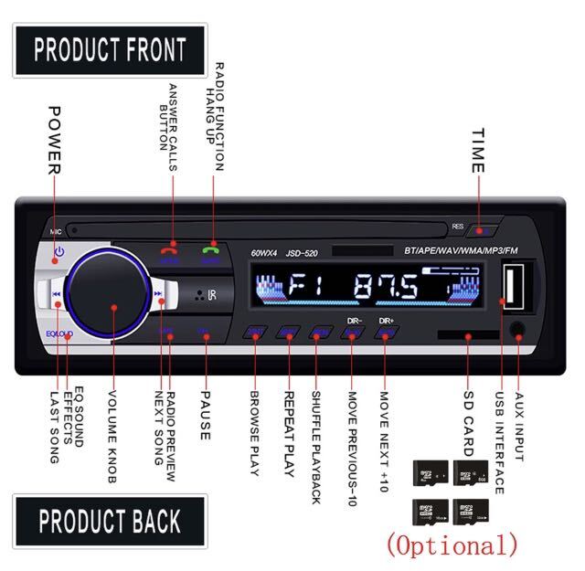 B-2【1円スタート・国内発送・新品】Standard カーオーディオ マルチメディア プレイヤ Bluetooth 1DIN AUX/USB/SD対応 FM_画像6