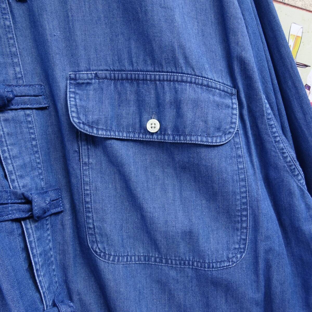 ロックポート チャイナボタンシャツ XL ブルー デニム 胸ポケット ノーカラー 9286_画像4