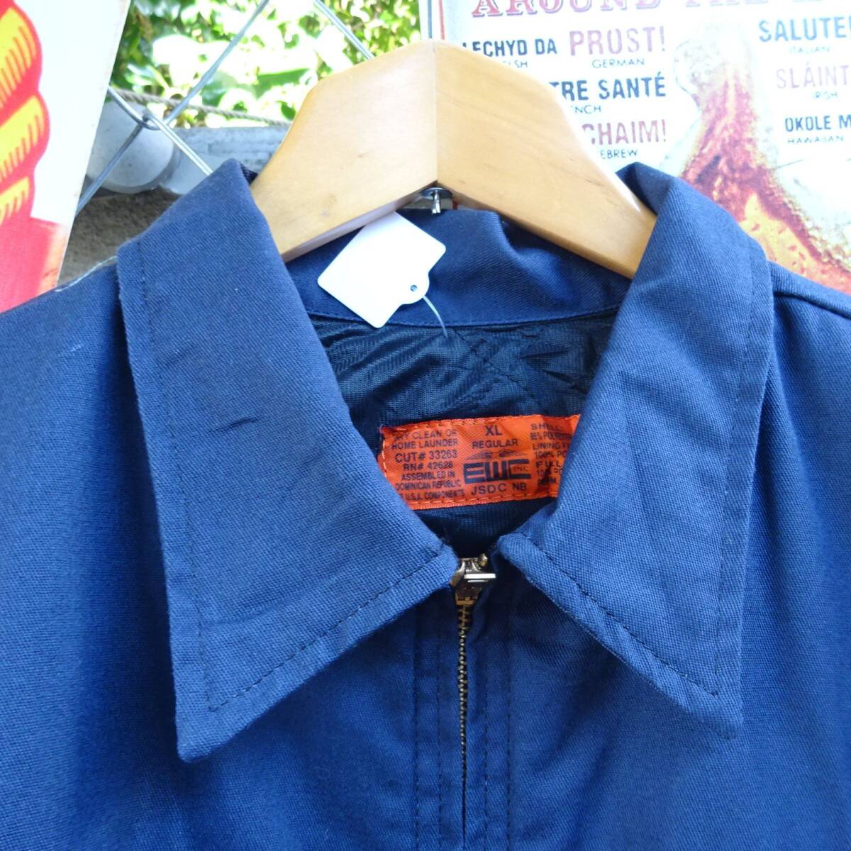 EWC ワークジャケット XL ネイビー フルジップ 刺繍ロゴ ステンカラー 紺 9238