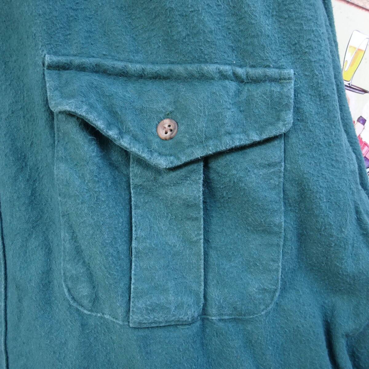 80s エディーバウアー ネルシャツ XL エメラルドグリーン 胸ポケット 長袖 9059_画像4