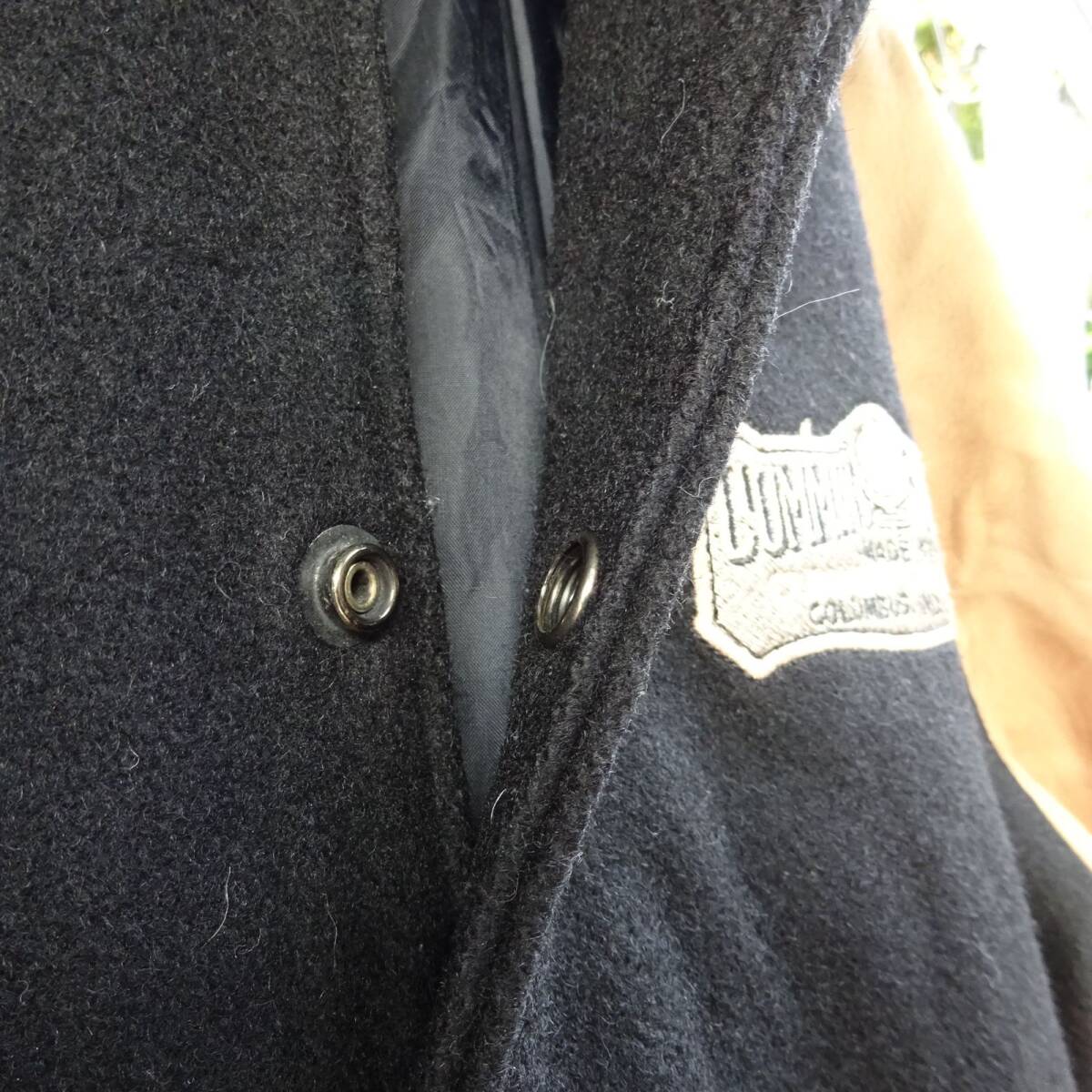 サミット レザージャケット ベージュ ブラック 刺ロゴ 異素材 ボタンフライ 9928