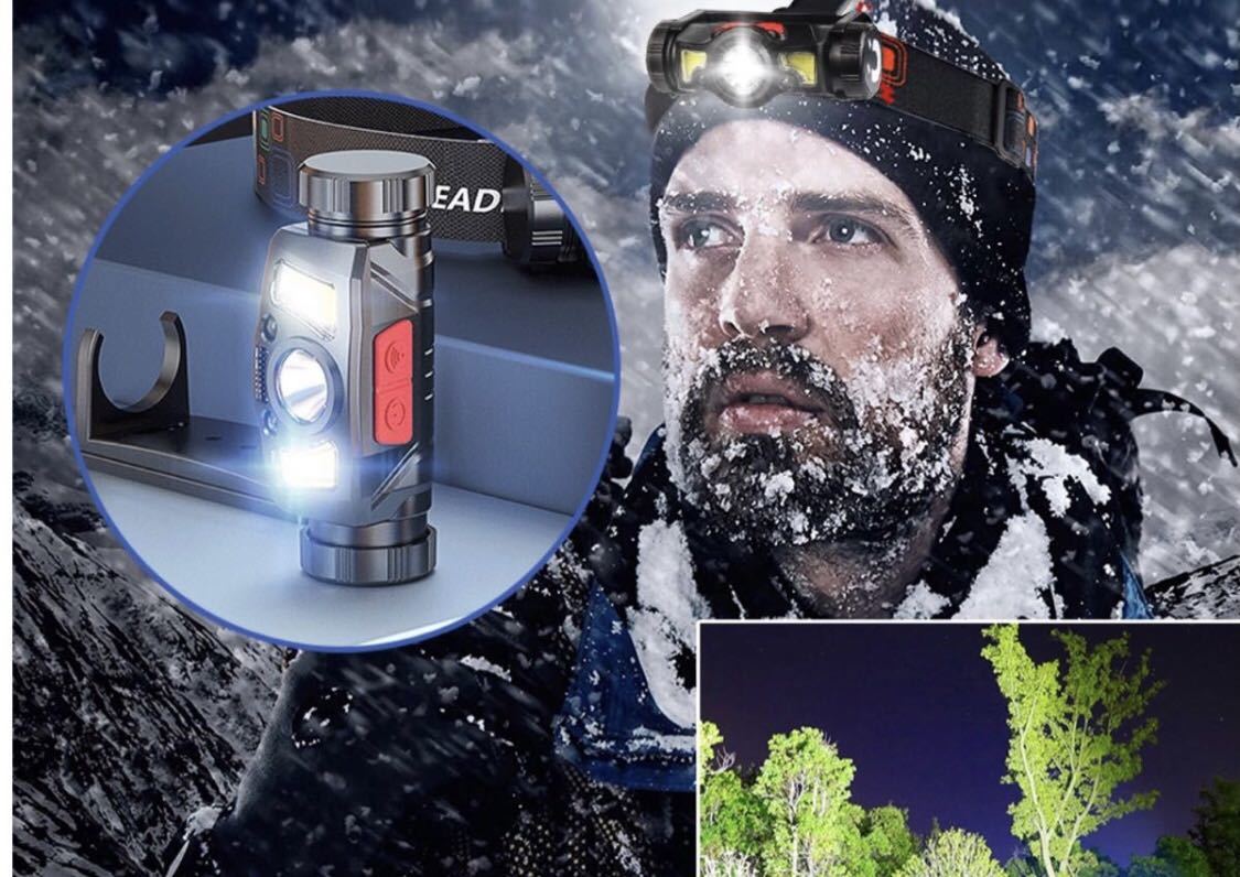 【最新超高輝度 1200ルーメン 3LED】ヘッドライト usb 充電式 Led ライト高輝度 センサー 付き COB ヘッドランプの画像5