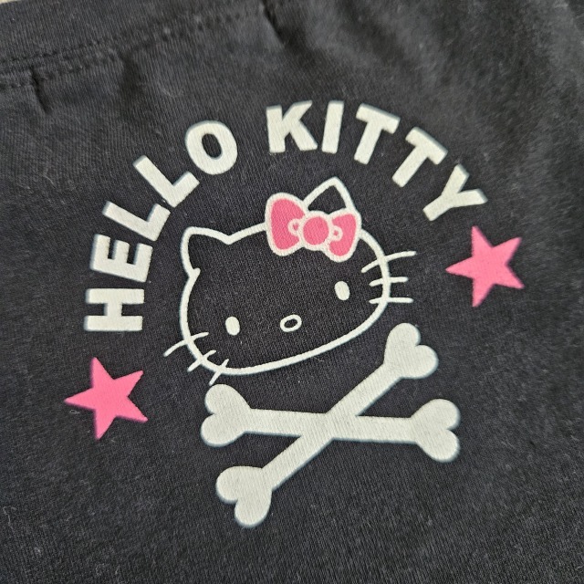 美品*ハローキティ*Tシャツ*ロゴ*エンブレム*チェッカー*スパンコール*キティちゃん*黒_画像4