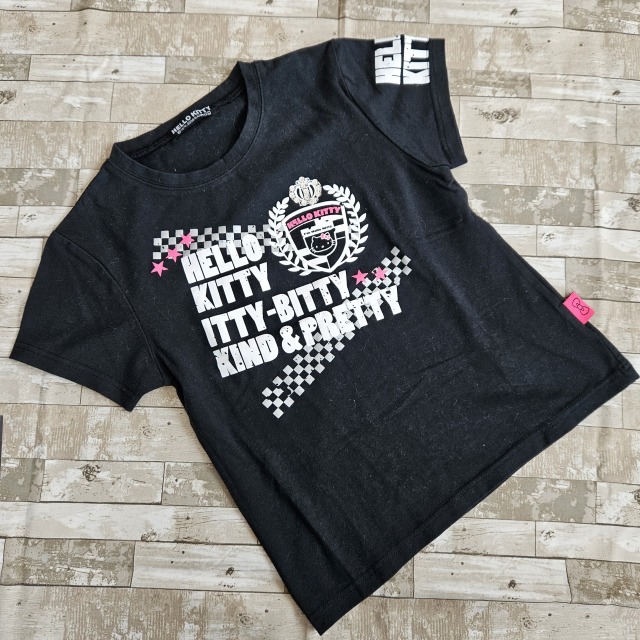 美品*ハローキティ*Tシャツ*ロゴ*エンブレム*チェッカー*スパンコール*キティちゃん*黒