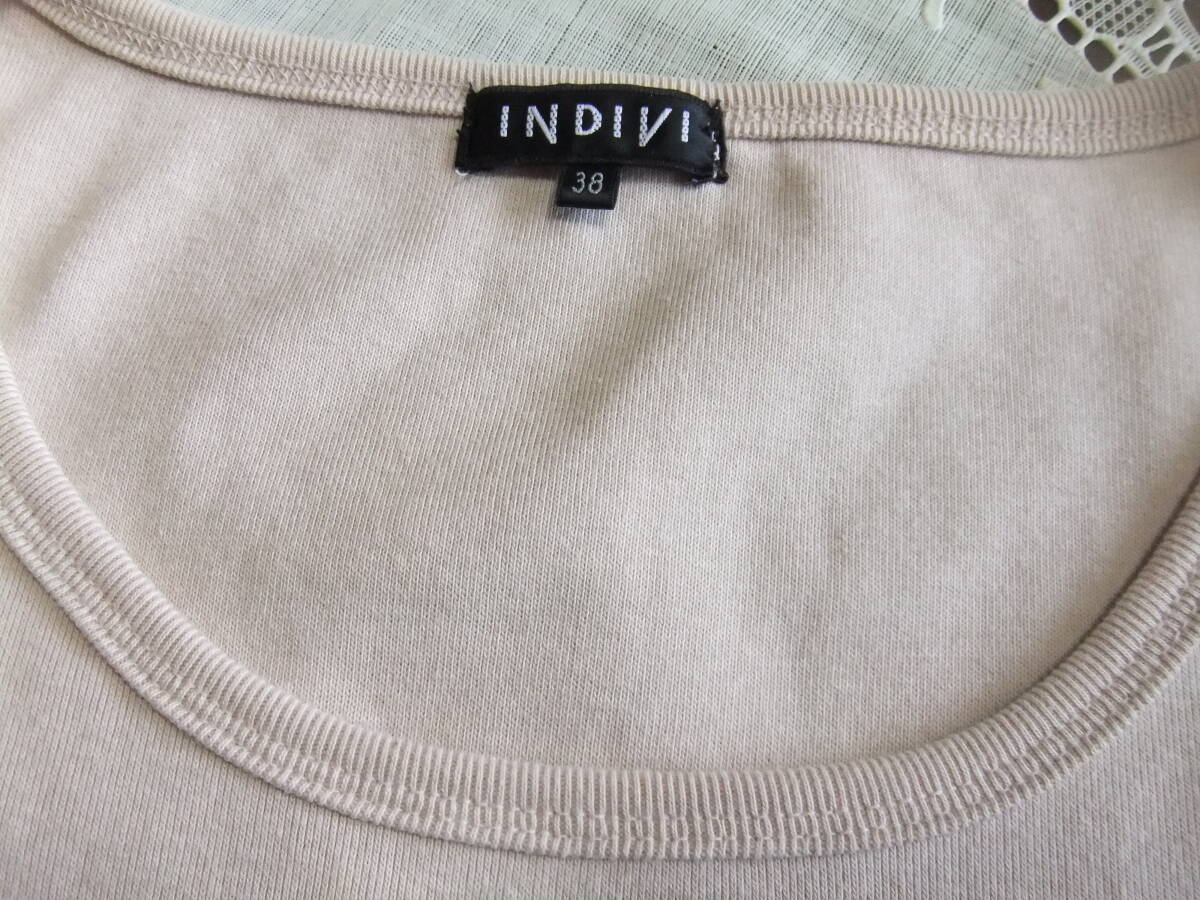 INDIVI/ Indivi * вязаный короткий рукав футболка стразы / розовый бежевый 38