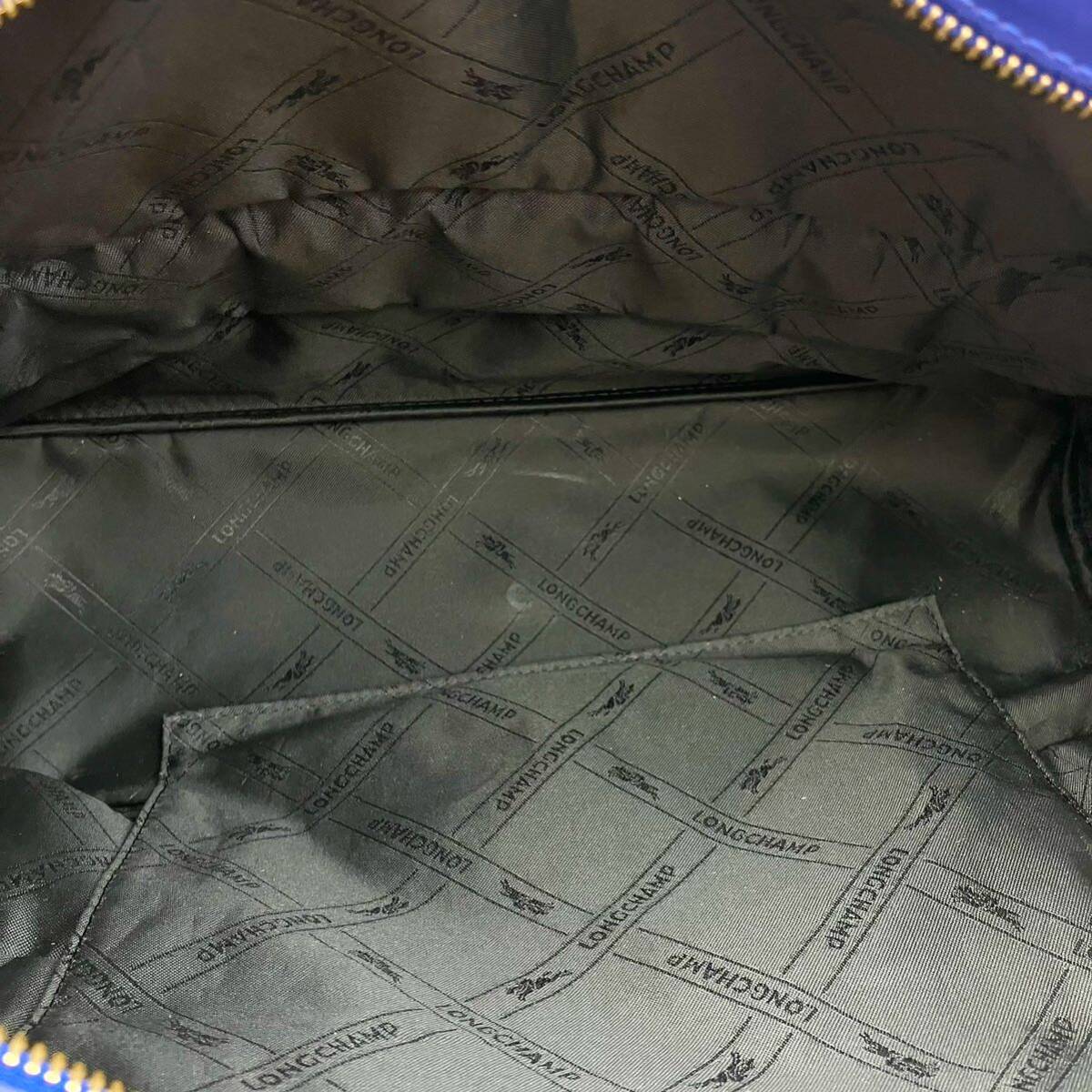1 jpy # beautiful goods # LONGCHAMP Long Champ tote bag shoulder bag leather zipper bai color black blue shoulder ..