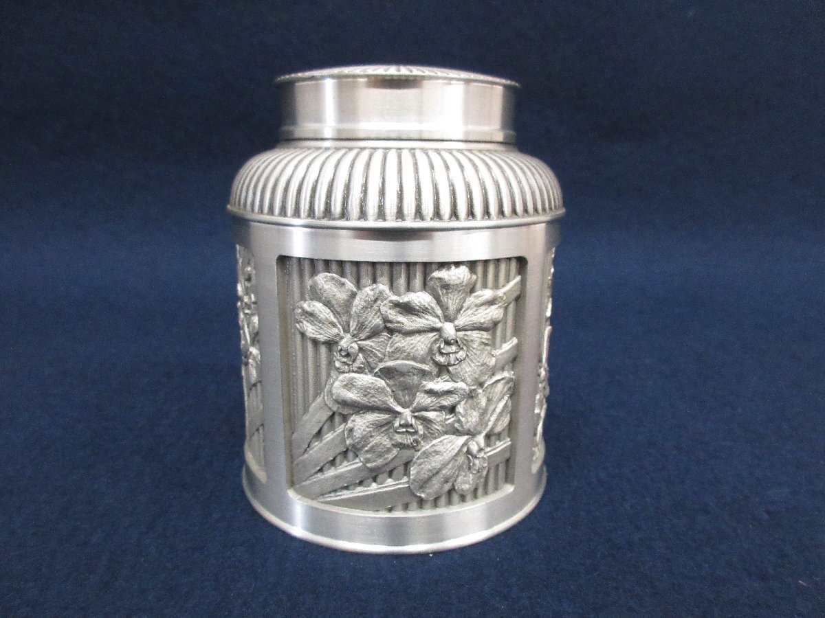 A6069 金属工芸「ロイヤルセランゴール ピューター製 茶筒 Selangor Pewter」洋食器 茶器 茶入れ マレーシア 錫の画像1