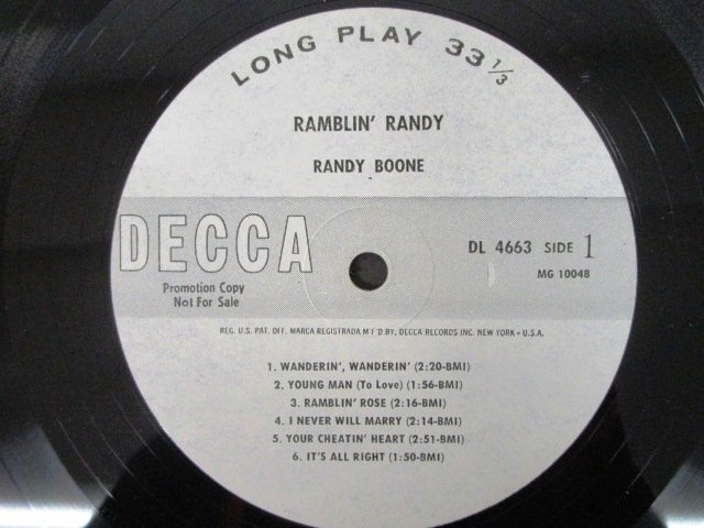 ◇F2609 LPレコード「【プロモ盤】RAMBLIN' RANDY / ランディ・ブーン RANDY BOONE」DL-4663 DECCA 見本盤/非売品/US盤/米盤/LP盤の画像4