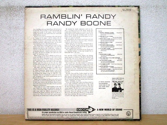 ◇F2609 LPレコード「【プロモ盤】RAMBLIN' RANDY / ランディ・ブーン RANDY BOONE」DL-4663 DECCA 見本盤/非売品/US盤/米盤/LP盤の画像2