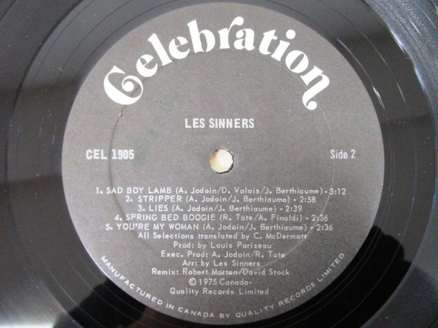 ◇F2762 LPレコード「【パンチホールあり】レ・シナーズ LES SINNERS」CEL-1905 QUALITY RECORDS カナダ盤/LP盤/ガレージの画像5