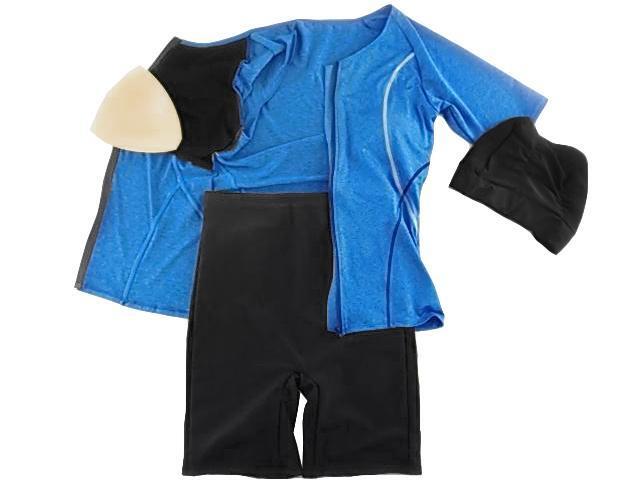  женский купальный костюм 3 позиций комплект фитнес короткий рукав колпак имеется корректировка энергия сеть body type покрытие большой размер 8L. голубой 