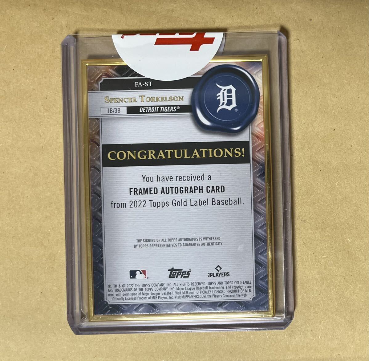 【RC 75枚限定】2022 Topps Gold Label Spencer Torkelson Gold Auto Tigers /75 トーケルソン ルーキー タイガース 大谷翔平 直筆サイン_画像2