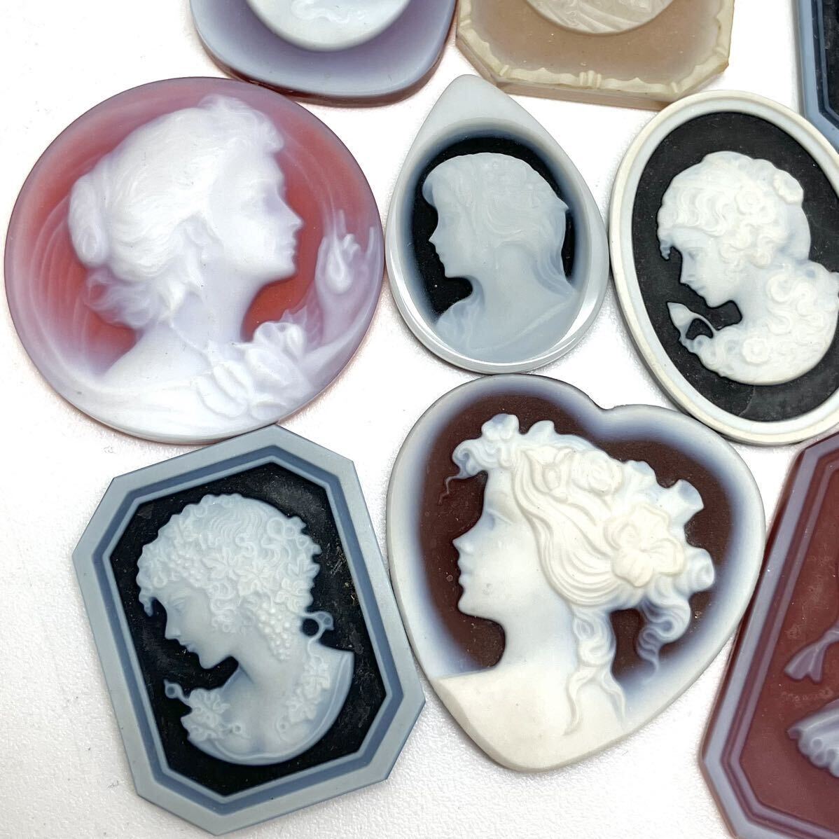 ☆ストーンカメオ10点おまとめ☆A 約36g ルース 裸石 彫刻 貴婦人 女性 stone CAMEO ジュエリー アンティーク cameo antique ②の画像4