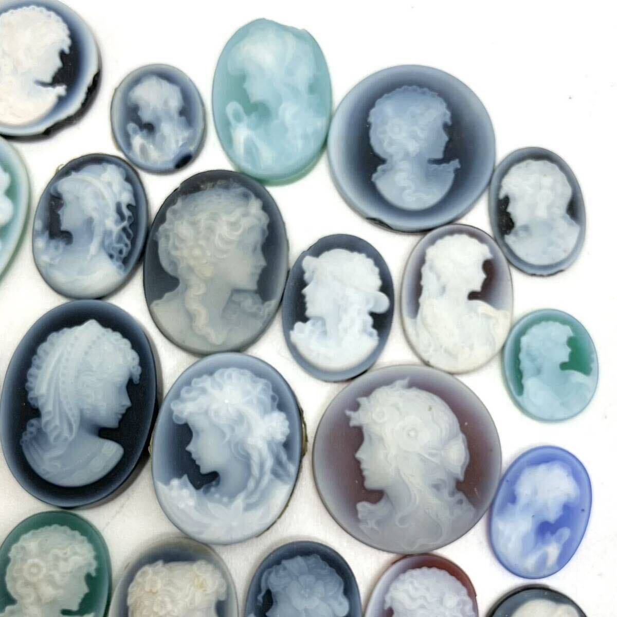 ☆ストーンカメオ26点おまとめ☆A 約35.5g ルース 裸石 彫刻 貴婦人 女性 stone CAMEO ジュエリー アンティーク cameo antique ①の画像3