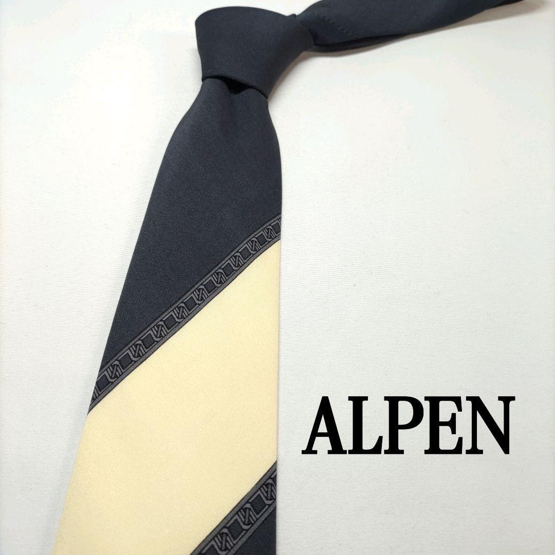 ALPEN ホワイトブラック ストライプ 日本製 リユース ネクタイ_画像1