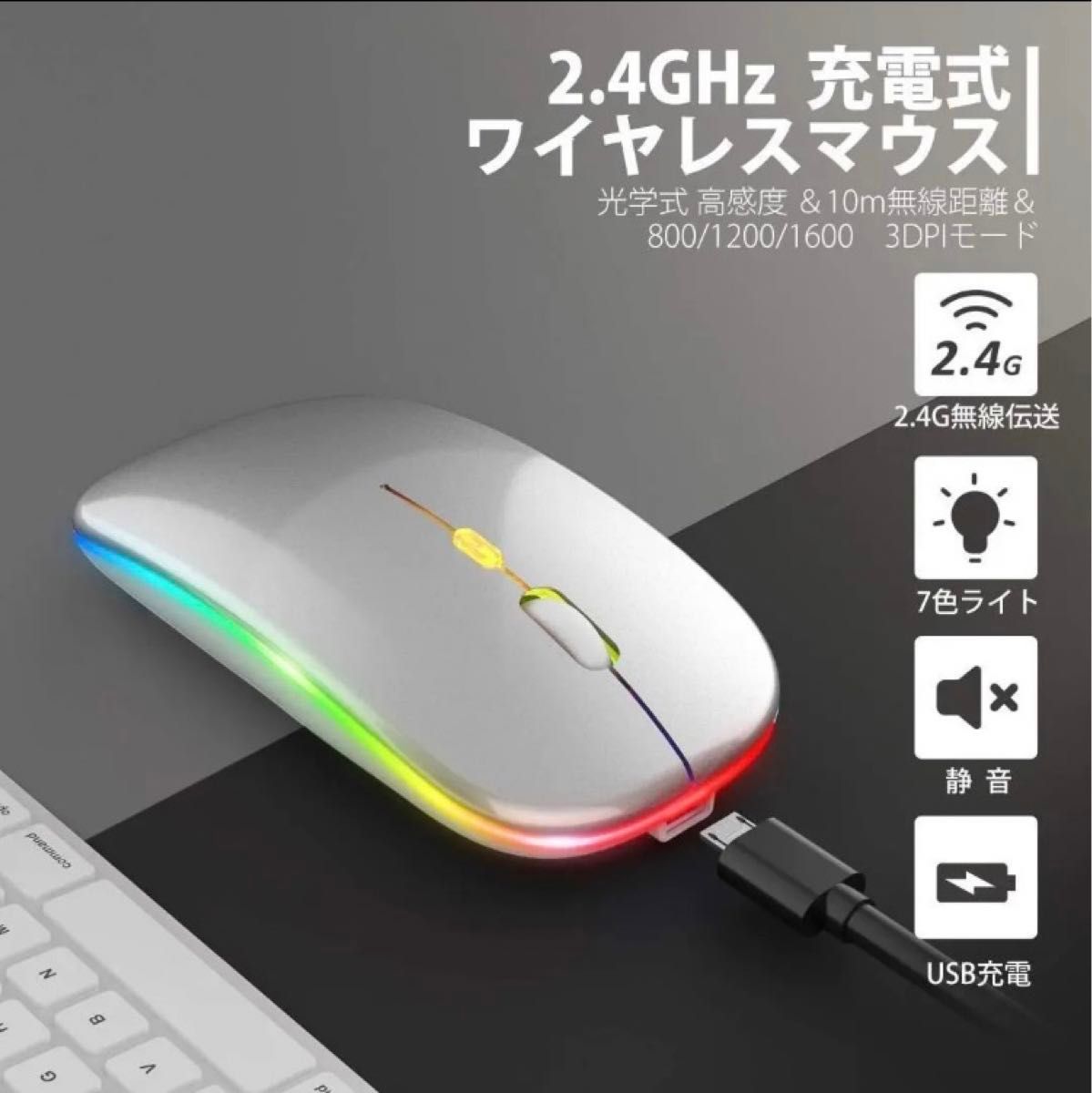 【最新版】ワイヤレスマウス 静音 超軽量 USB 薄型 （シルバー）