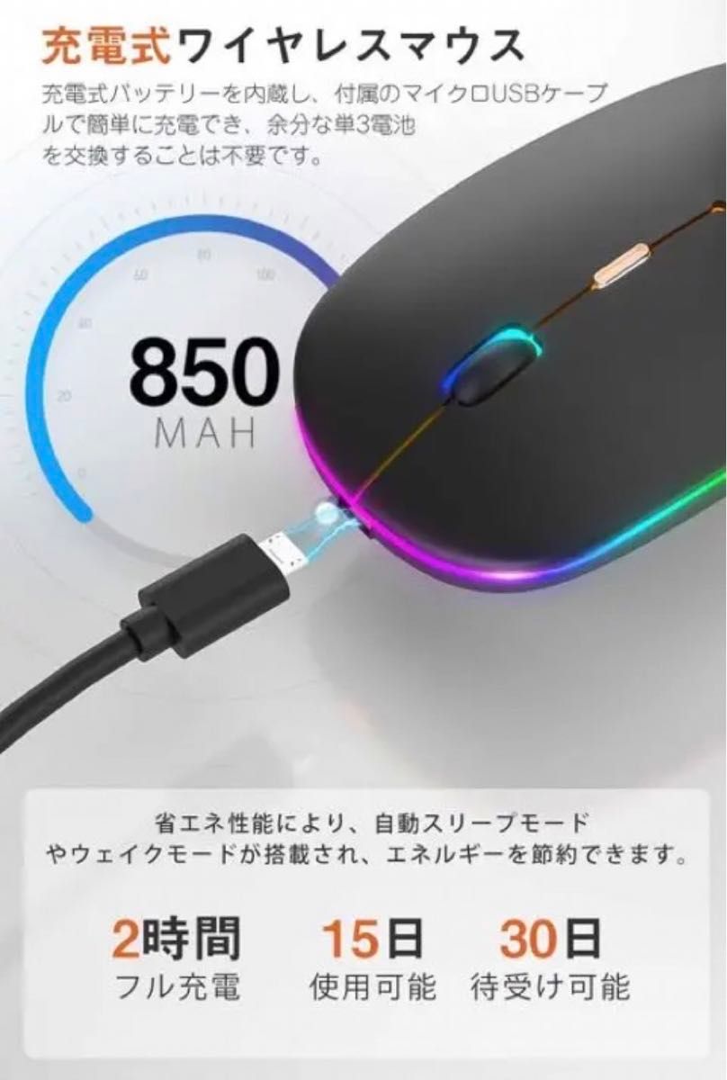 【最新版】ワイヤレスマウス 静音 超軽量 USB 薄型 （ブラック）