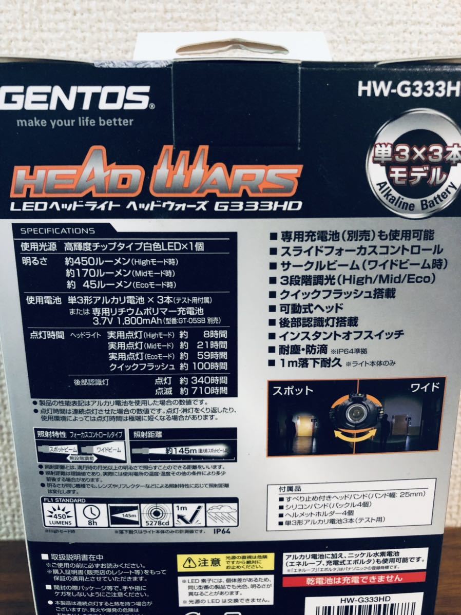 送料無料◆GENTOS ジェントス LEDヘッドライト HW-G333HD 450ルーメン 新品