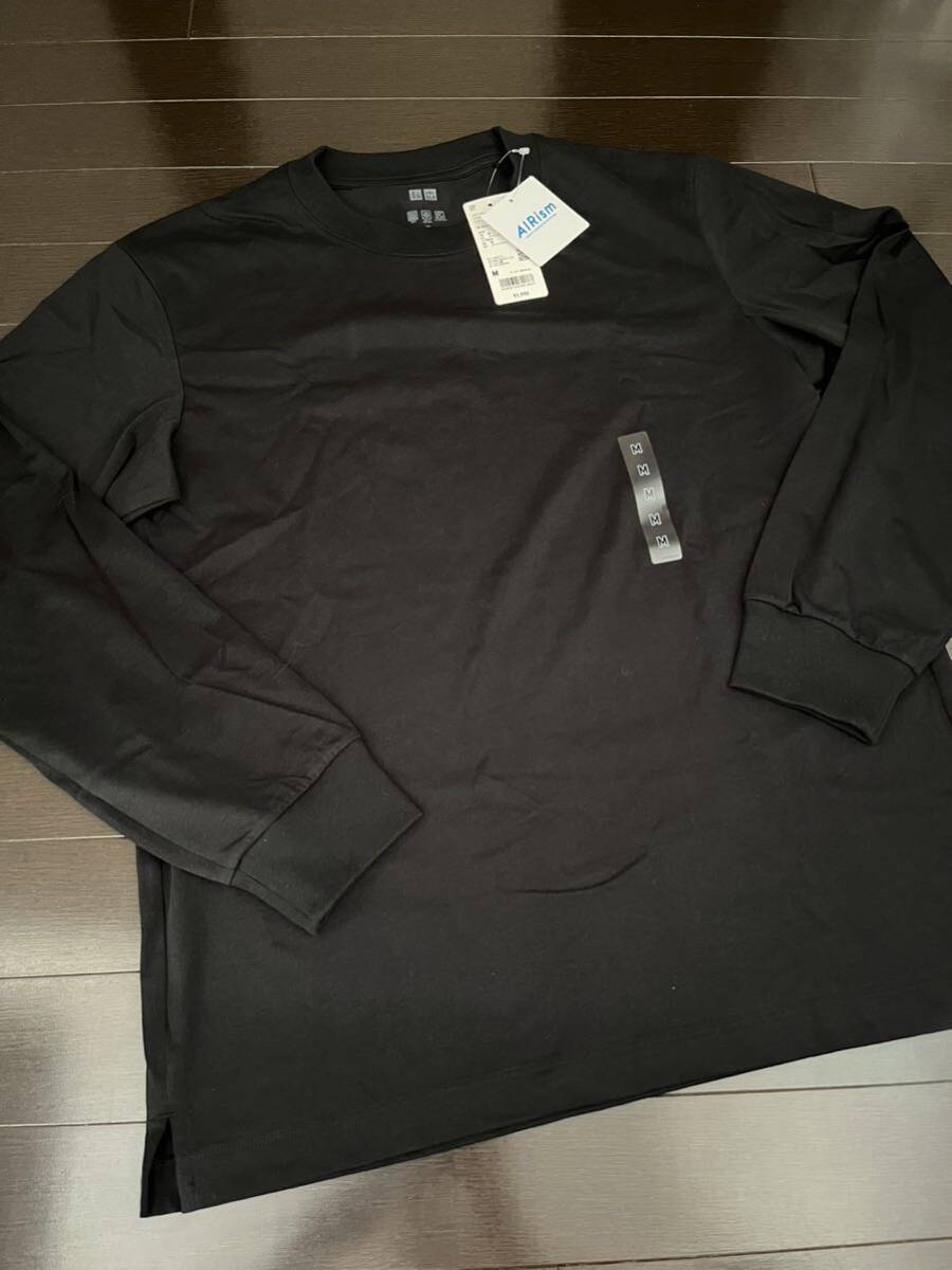 ユニクロ エアリズムコットン UVカット クルーネックT 長袖 Tシャツ Mサイズ ブラック_画像3