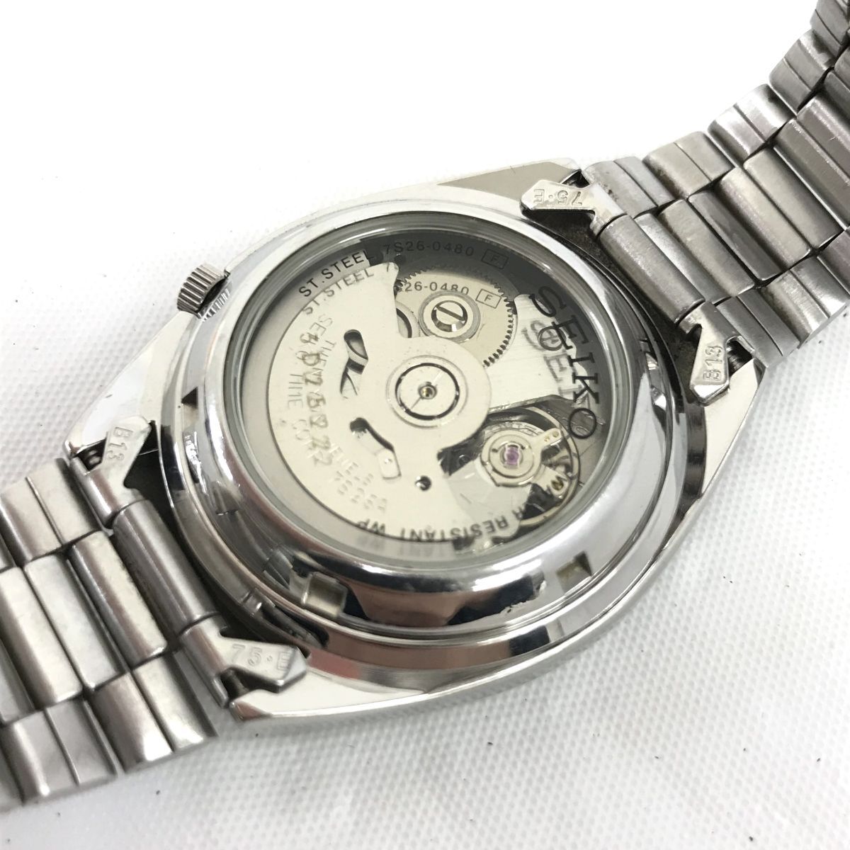 SEIKO セイコー 5 ファイブ 腕時計 7S26-0480 自動巻き 機械式 オートマティック カレンダー シルバー コレクション おしゃれ 動作確認済の画像5