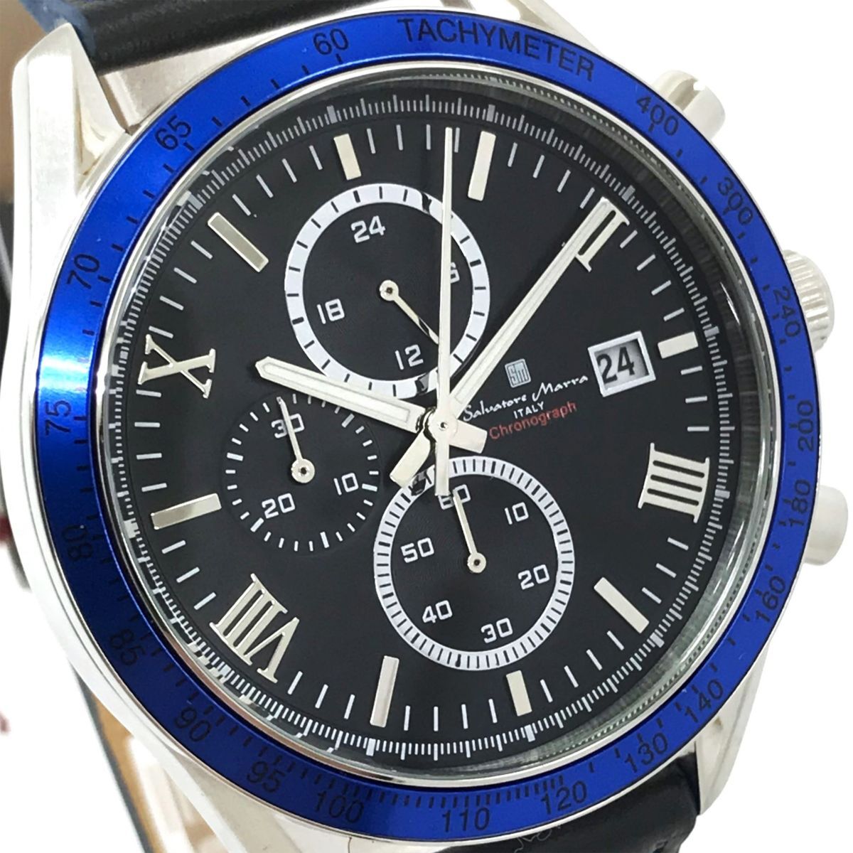 新品 Salvatore Marra サルバトーレマーラ 腕時計 SM19108-SSBKBL クオーツ クロノグラフ ブラック ブルー カレンダー 動作OK 箱付き ._画像1