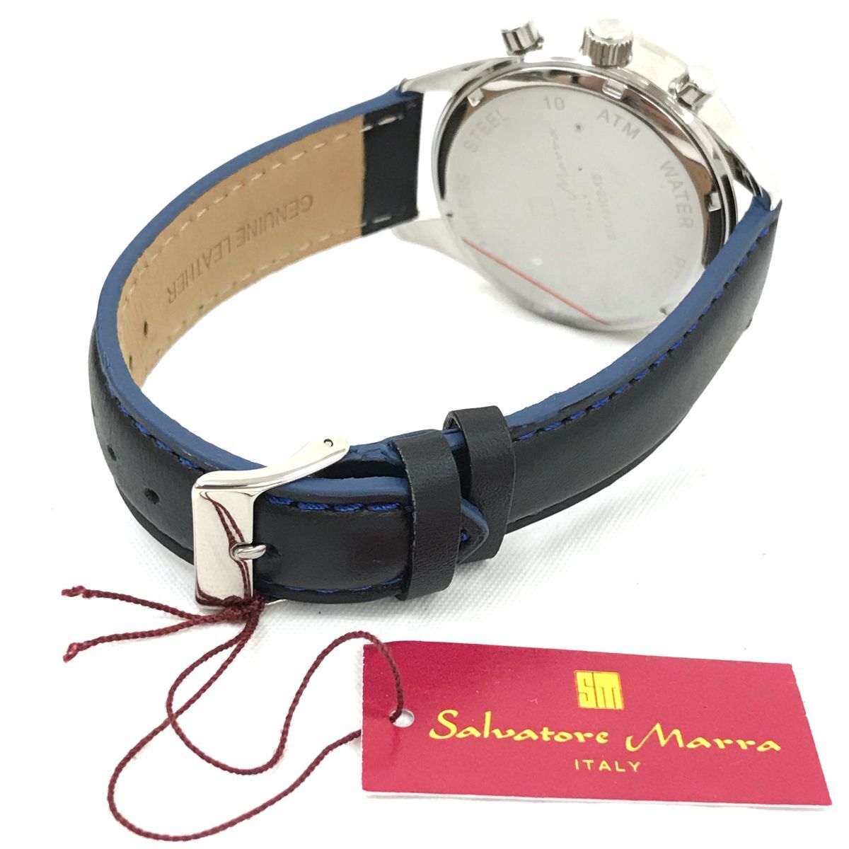 新品 Salvatore Marra サルバトーレマーラ 腕時計 SM19108-SSBKBL クオーツ クロノグラフ ブラック ブルー カレンダー 動作OK 箱付き ._画像5