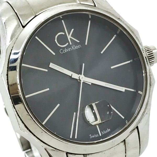 Calvin Klein カルバンクライン CK 腕時計 K77411 OQ クオーツ アナログ ラウンド ブラック シルバー 箱付き 電池交換済み 動作確認済みの画像1