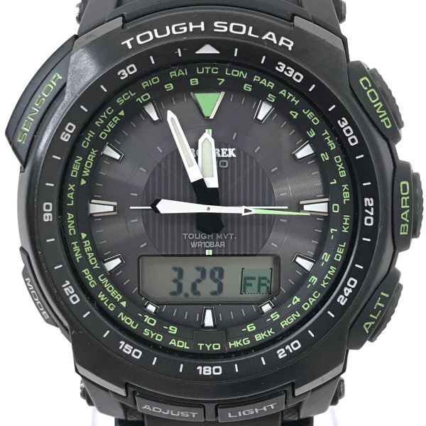 美品 CASIO カシオ PROTREK プロトレック 腕時計 PRW-5100-1B 電波ソーラー タフソーラー アナデジ ラウンド グリーン ブラック 動作確認済の画像1