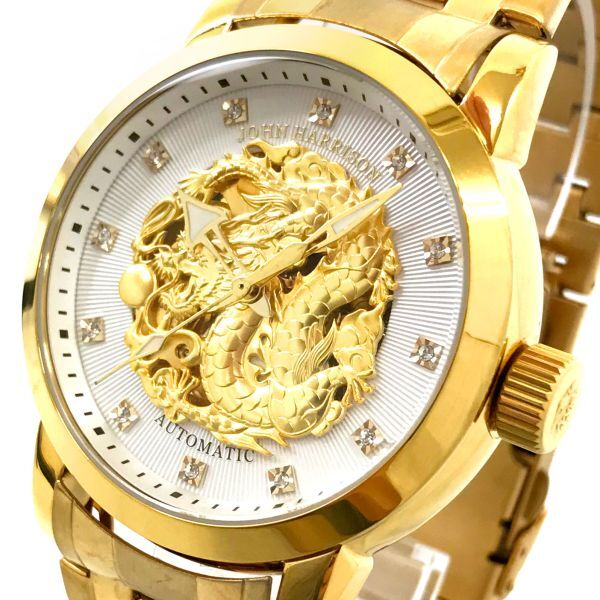 新品 J.HARRISON ジョンハリソン 腕時計 JH-2073GW 自動巻き 手巻き オートマティック アナログ ラウンド ゴールド ホワイト 動作確認済.の画像1