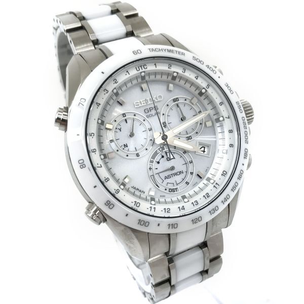 美品 SEIKO セイコー ASTRON アストロン 腕時計 SBXB027 GPS 電波 ソーラー クロノグラフ ホワイト コレクション カレンダー 箱付き 動作OKの画像4