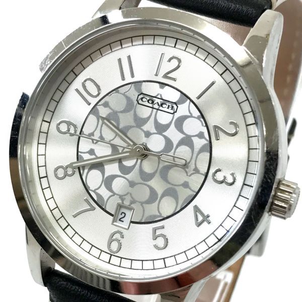 COACH コーチ 腕時計 CA.13.2.14.0412 クオーツ シルバー ブラック コレクション コレクター ラウンド 箱付き 電池交換済 動作確認済の画像1