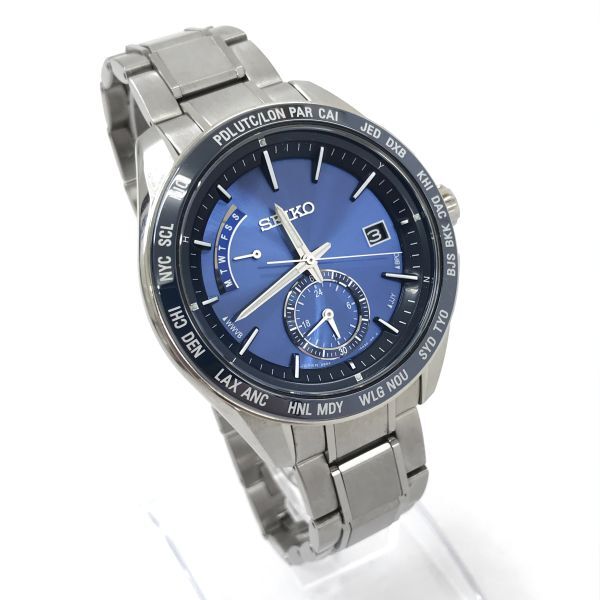 SEIKO セイコー BRIGHTZ ブライツ 腕時計 SAGA177 電波ソーラー カレンダー ブルー 青 おしゃれ コレクション チタン 動作確認済 箱付きの画像4