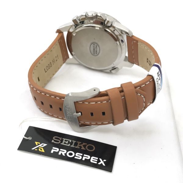 新品 SEIKO セイコー PROSPEX プロスペックス 腕時計 SSC081 ソーラー クロノグラフ ブラック キャメル レザー カレンダー 格好良い 箱付きの画像4