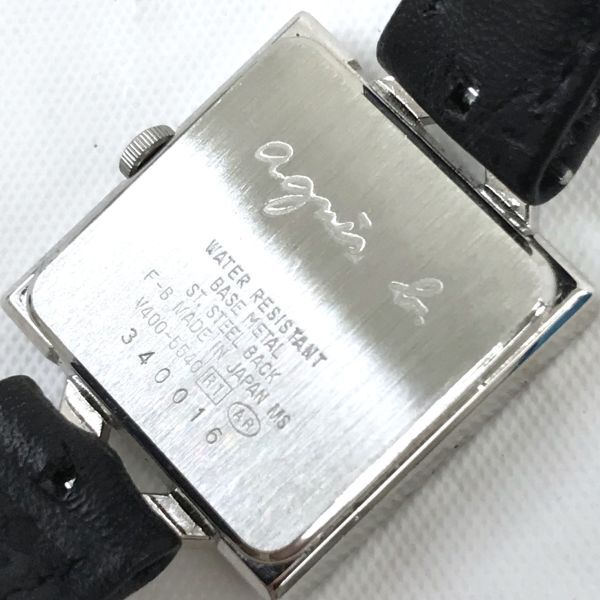 agnes b アニエスベー 腕時計 V400-5540 クオーツ アナログ スクエア ホワイト ブラック ウォッチ シンプル 電池交換済み 動作確認済みの画像6