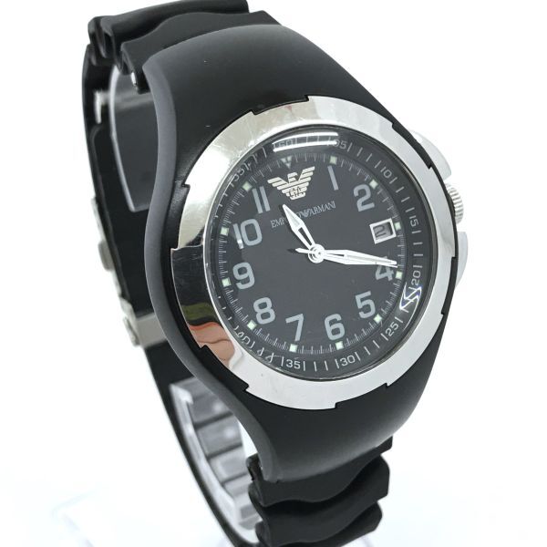 EMPORIO ARMANI エンポリオアルマーニ 腕時計 AR1128 クオーツ アナログ ラウンド ブラック コレクション 電池交換済み 動作確認済みの画像4