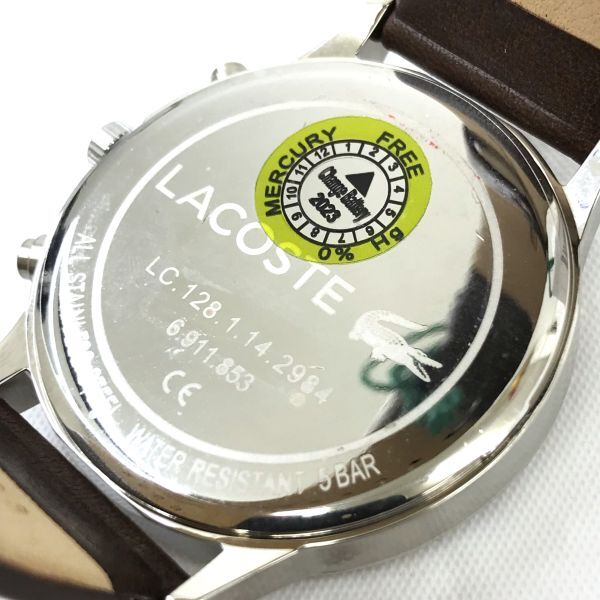 新品 LACOSTE ラコステ 腕時計 2011066 クオーツ アナログ ラウンド ブラック レザー カレンダー コレクション 箱付き 電池交換済み ._画像6