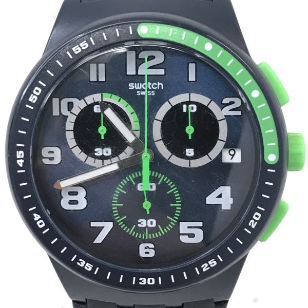 Swatch スウォッチ 腕時計 クオーツ コレクション おしゃれ クロノグラフ ネイビー グリーン 格好良い カレンダー 電池交換済 動作確認済の画像1