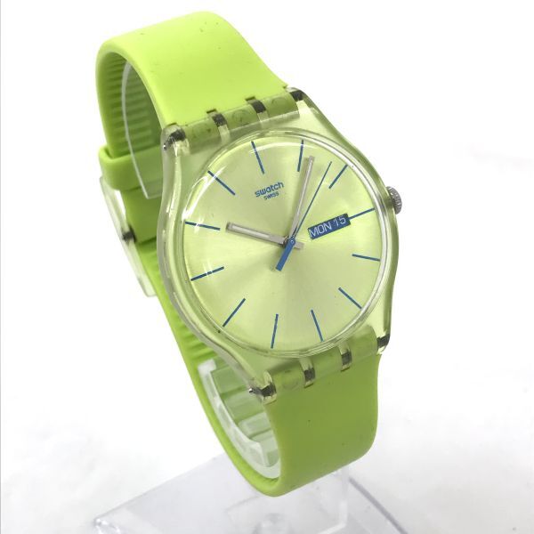 Swatch スウォッチ LIME REBEL 腕時計 SUOG702 クオーツ コレクション コレクター おしゃれ ライム グリーン シンプル カレンダー ラバーの画像3