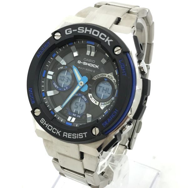CASIO カシオ G-SHOCK ジーショック G-STEEL 腕時計 GST-W100D-1A2JF 電波ソーラー ラウンド マルチバンド6 ブラック シルバー 動作確認済の画像3