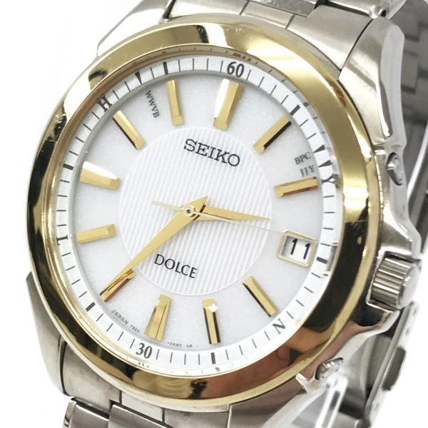 SEIKO Seiko DOLCE Dolce wristwatch 7B24-0AG0 radio wave solar Gold silver titanium calendar collection light weight light operation verification settled 