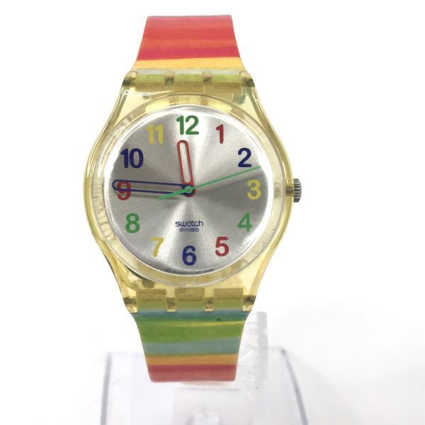 Swatch スウォッチ 腕時計 クオーツ コレクション おしゃれ カラフル ポップ ボーダー ストライプ 虹色 レインボー 電池交換済 動作確認済の画像3