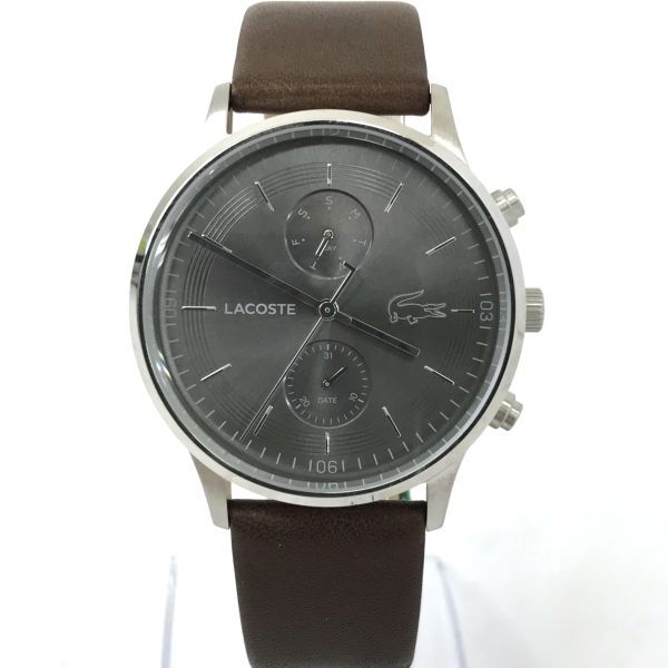 新品 LACOSTE ラコステ 腕時計 2011066 クオーツ アナログ ラウンド ブラック レザー カレンダー コレクション 箱付き 電池交換済み .の画像2