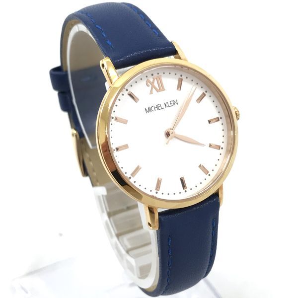 美品 MICHELKLEIN ミッシェルクラン 腕時計 VJ21-KEZ0 クオーツ アナログ ラウンド ホワイト ブルー レディース 電池交換済み 動作確認済みの画像4