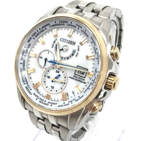 CITIZEN シチズン Eco-Drive エコドライブ 腕時計 AT9064-53A H820-T021701 電波ソーラー アナログ ラウンド ホワイト シルバー 動作確認済の画像3