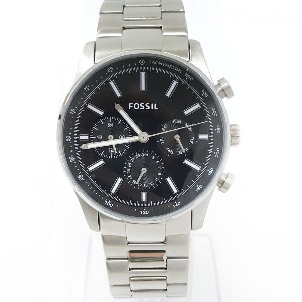 新品 FOSSIL フォッシル 腕時計 BQ2447 クオーツ アナログ ラウンド ブラック クロノグラフ コレクション おしゃれ 箱付き 動作確認済みの画像2